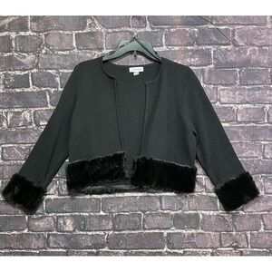 Calvin Klein Open Front‎ Sweater Jacket Womens Medium Faux Fur Trim Formal Party
